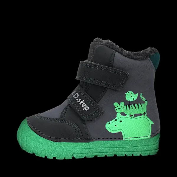 Ghete imblanite D.D.Step, piele naturala, talpa flexibila, gri, animalute din jungla_W029-52287B-20_Pebebe