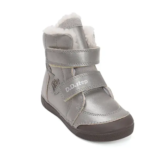 Ghete îmblănite D.D Step fete, înalte, piele naturală, talpă felxibilă, argintiu sidef_W068-52320AM-30_Pebebe