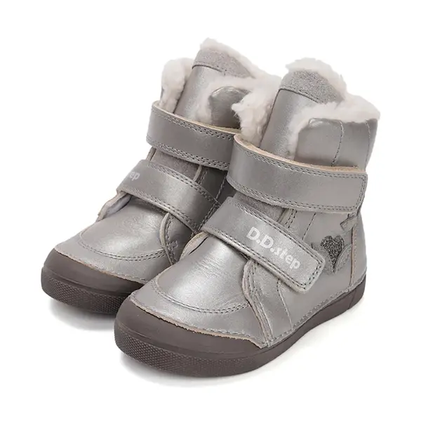 Ghete îmblănite D.D Step fete, înalte, piele naturală, talpă felxibilă, argintiu sidef_W068-52320AM-30_Pebebe