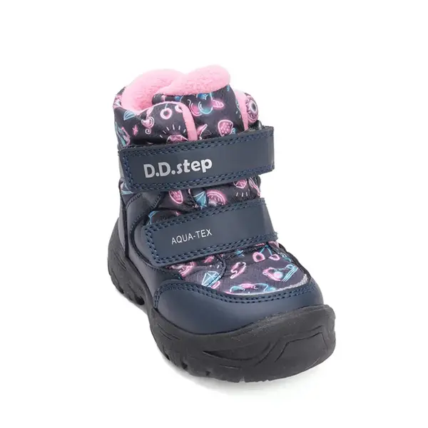 Ghete impermeabile D.D Step, captuseala din blana, Aqua-Tex, bleumarin cu print roz_P081-52616A-25_Pebebe