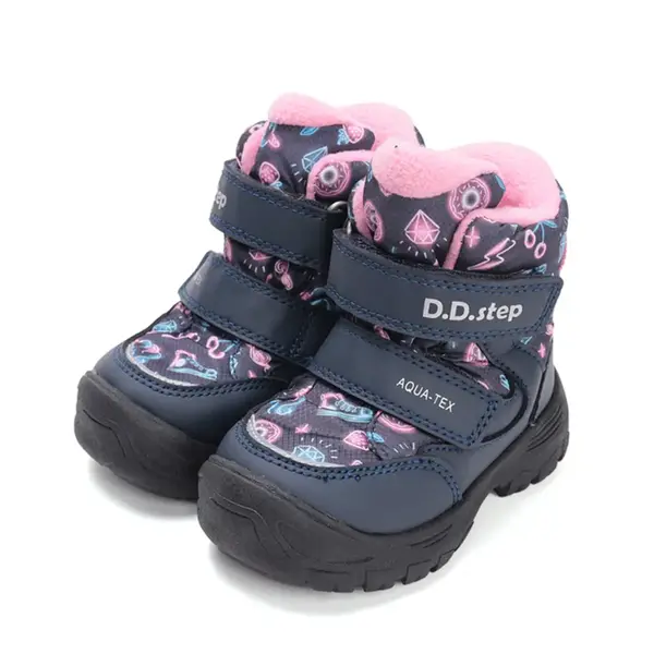 Ghete impermeabile D.D Step, captuseala din blana, Aqua-Tex, bleumarin cu print roz_P081-52616A-25_Pebebe
