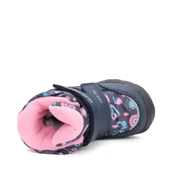 Ghete impermeabile D.D Step, captuseala din blana, Aqua-Tex, bleumarin cu print roz_P081-52616A-25_Pebebe