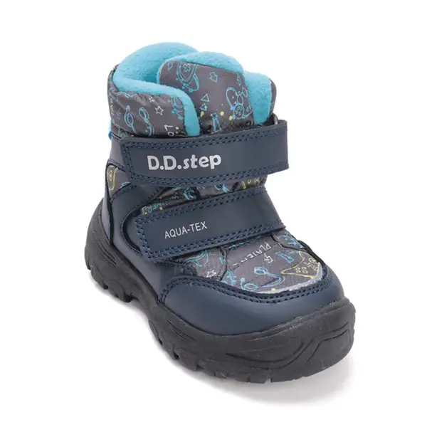 Ghete impermeabile D.D Step, captuseala din blana, Aqua-Tex, bleumarin cu print bleu_P081-52299A-27_Pebebe
