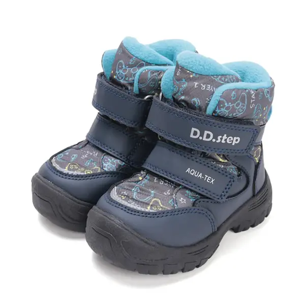 Ghete impermeabile D.D Step, captuseala din blana, Aqua-Tex, bleumarin cu print bleu_P081-52299A-27_Pebebe