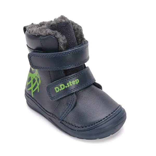 Ghete inalte din piele naturala pentru baieti, D.D.Step, imblanite, bleumarin, desen cos baschet_W071-52577B-20_Pebebe