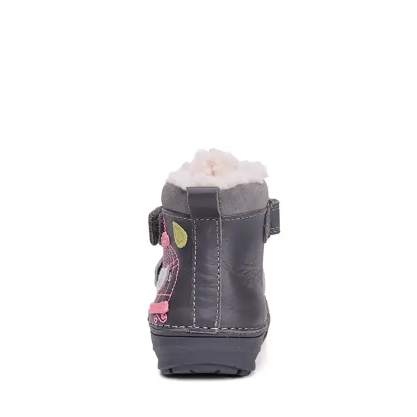 Ghete inalte din piele naturala pentru fete, D.D.Step, imblanite, gri inchis, pasare in colivie_W071-52381B-24_Pebebe