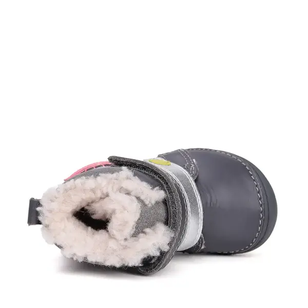 Ghete inalte din piele naturala pentru fete, D.D.Step, imblanite, gri inchis, pasare in colivie_W071-52381B-24_Pebebe
