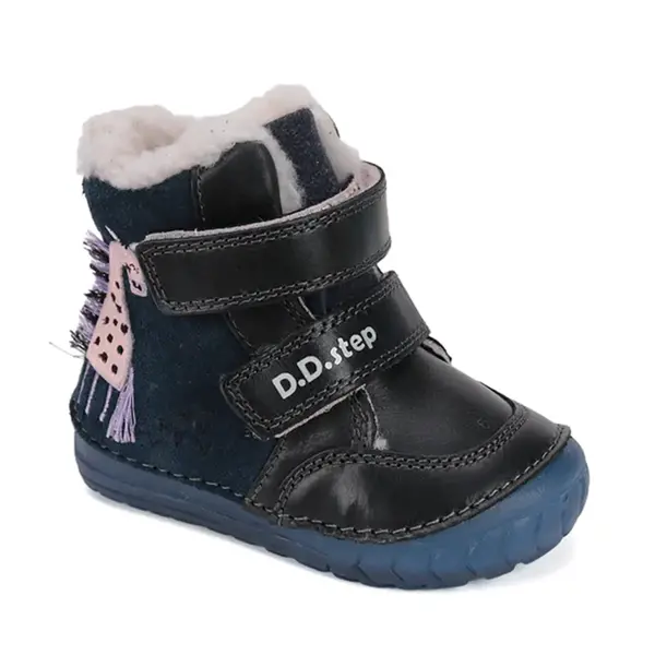 Ghete inalte imblanite D.D.Step, piele naturala, talpa flexibila si fluorsecenta, bleumarin, model cu girafa_W029-52766A-24_Pebebe