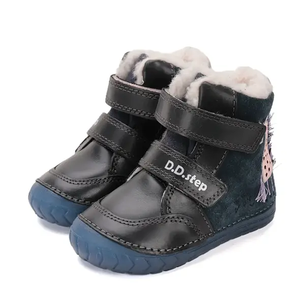 Ghete inalte imblanite D.D.Step, piele naturala, talpa flexibila si fluorsecenta, bleumarin, model cu girafa_W029-52766A-24_Pebebe