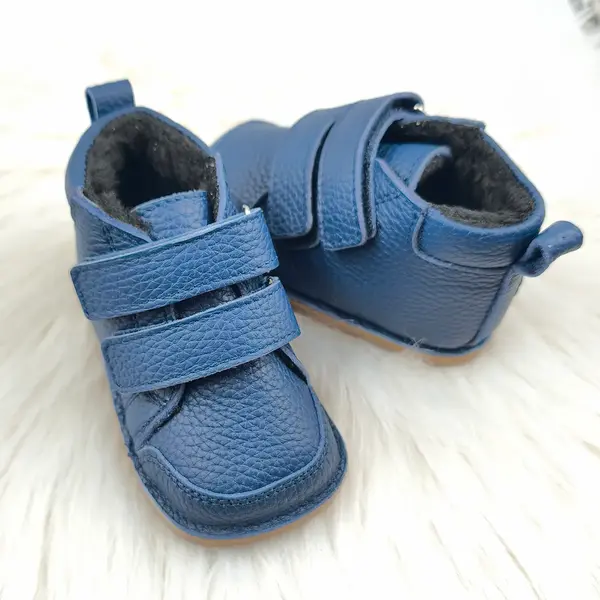 Ghete copii, barefoot, primii pasi, piele naturala, captuseala din blanita, talpa felxibila, bleumarin_RO-22-18-22_Pebebe