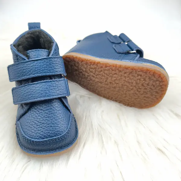 Ghete copii, barefoot, primii pasi, piele naturala, captuseala din blanita, talpa felxibila, bleumarin_RO-22-18-22_Pebebe