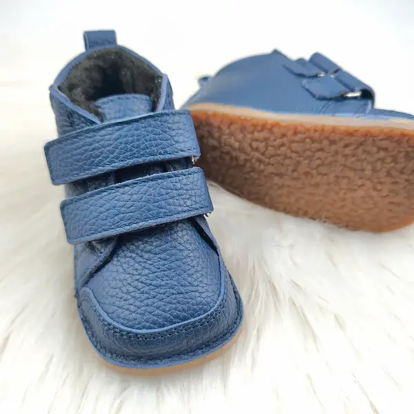 Ghete copii, barefoot, primii pasi, piele naturala, captuseala din blanita, talpa felxibila, bleumarin_RO-22-18-22_Pebebe