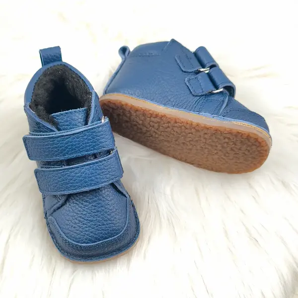 Ghete copii, barefoot, primii pasi, piele naturala, captuseala din blanita, talpa felxibila, bleumarin_RO-22-18-22_Pebebe
