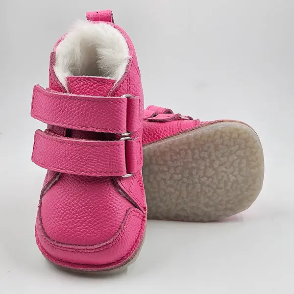 Ghete copii, barefoot, primii pasi, piele naturala, captuseala din blanita, talpa felxibila,  roz fuchsia_RO-22-20-18_Pebebe