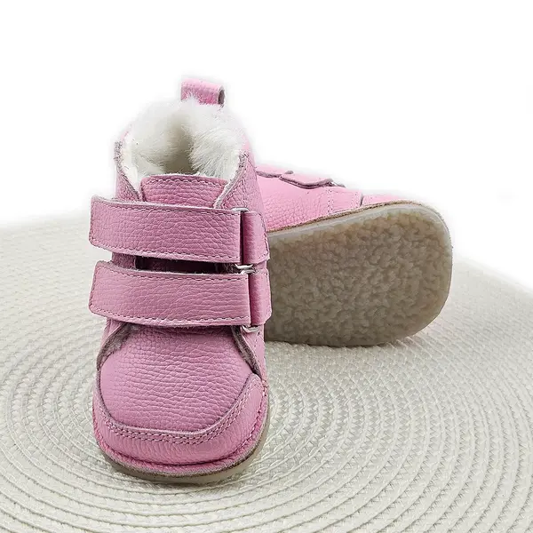 Ghete copii, barefoot, primii pasi, piele naturala, captuseala din blanita, talpa felxibila, roz_RO-22-19-21_Pebebe