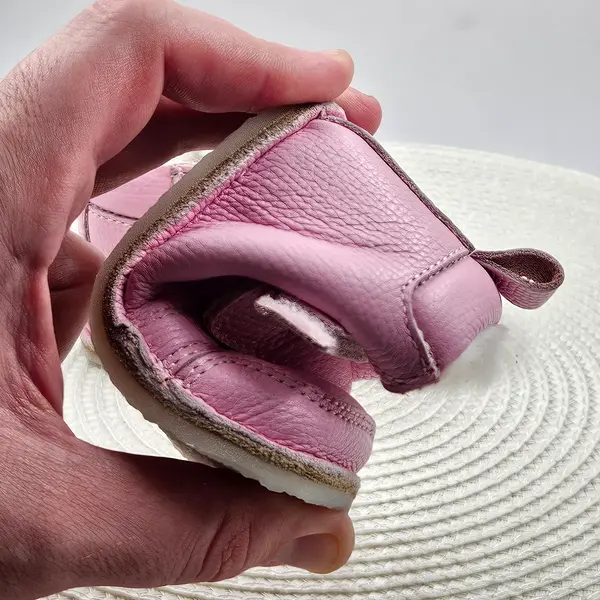 Ghete copii, barefoot, primii pasi, piele naturala, captuseala din blanita, talpa felxibila, roz_RO-22-19-24_Pebebe