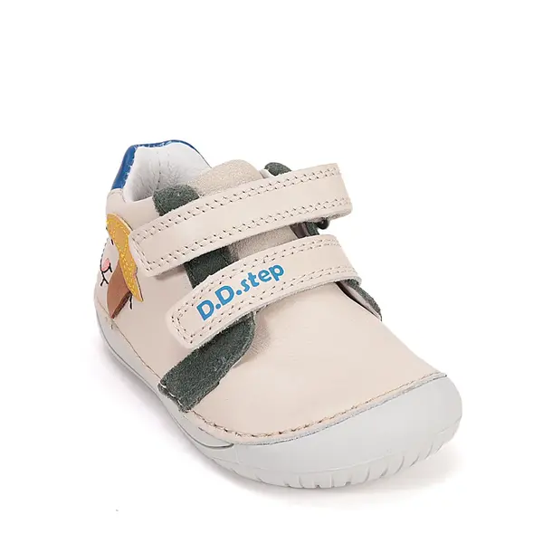 Pantofi Barefoot D.D. Step baieti, piele naturala, primii pasi, crem design cătel_S070-61533A-25_Pebebe