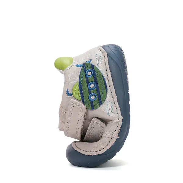 Pantofi Barefoot D.D. Step baieti, piele naturala, primii pasi, gri deschis, design submarin_S070-61420A-24_Pebebe