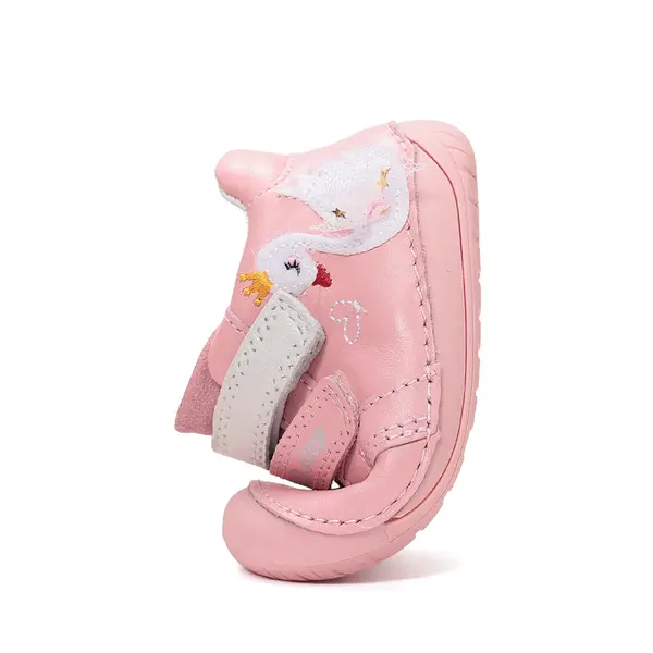 Pantofi Barefoot D.D. Step fete, piele naturala, primii pasi, roz, design cu lebadă_S070-61837A-25_Pebebe