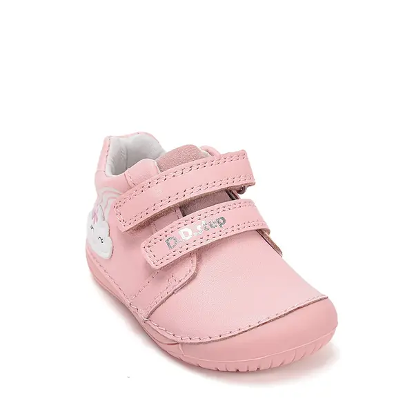 Pantofi Barefoot D.D. Step fete, piele naturala, primii pasi, roz, design cu norisor_S070-61244-25_Pebebe