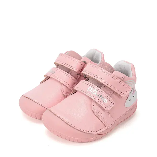 Pantofi Barefoot D.D. Step fete, piele naturala, primii pasi, roz, design cu norisor_S070-61244-25_Pebebe