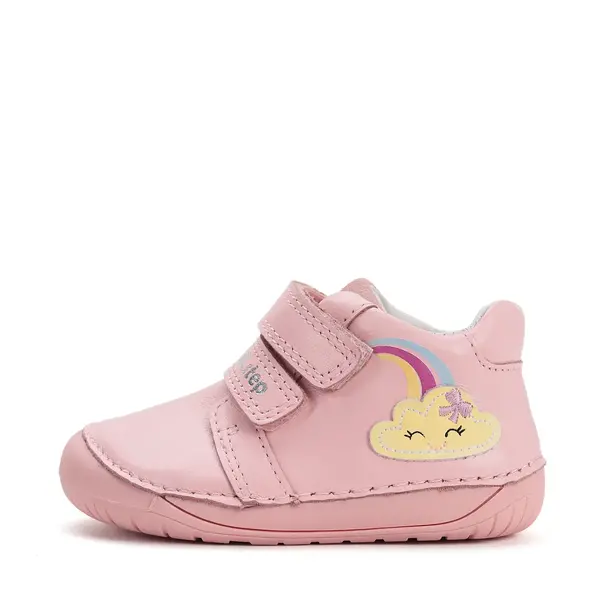 Pantofi Barefoot D.D. Step fete, piele naturala, primii pasi, roz, design cu norisor_S070-61244-25_Pebebe
