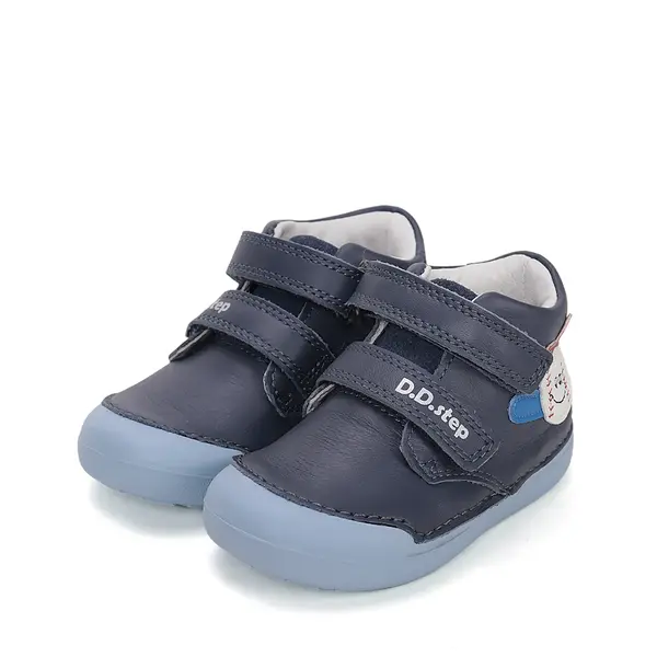 Pantofi D.D. Step baieți, piele naturală, primii pași, talpa felxibilă, Bleumarin, design Baseball_S066-61414-21_Pebebe