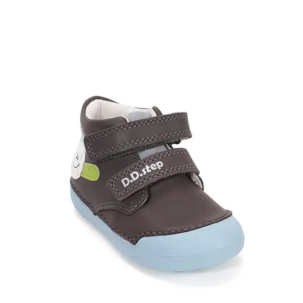 Pantofi D.D. Step baieți, piele naturală, primii pași, talpa felxibilă, gri deschis, design Baseball_S066-61414B-24_Pebebe