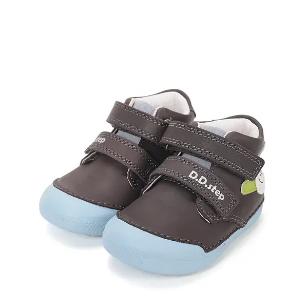 Pantofi D.D. Step baieți, piele naturală, primii pași, talpa felxibilă, gri deschis, design Baseball_S066-61414B-24_Pebebe