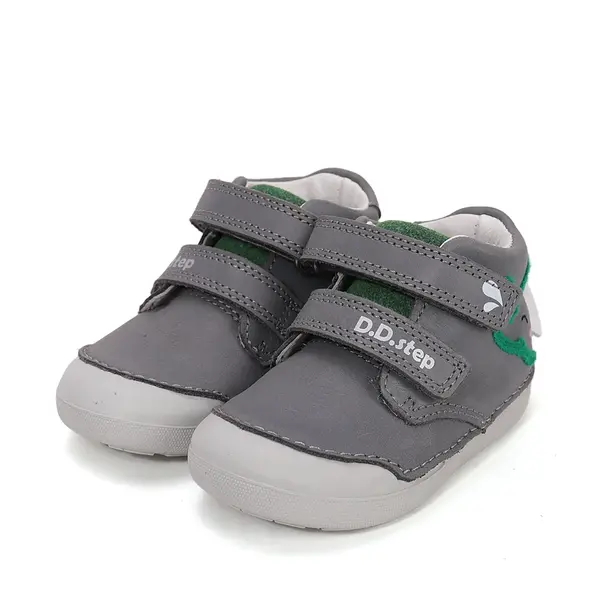 Pantofi D.D. Step baieți, piele naturala, primii pași, talpa felxibilă, gri, design elefant_S066-61158B-24_Pebebe