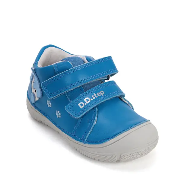 Pantofi D.D Step copii, piele naturală, captuseală din piele, talpă flexibilă, albastru cu pisicuța_S082-61703-20_Pebebe