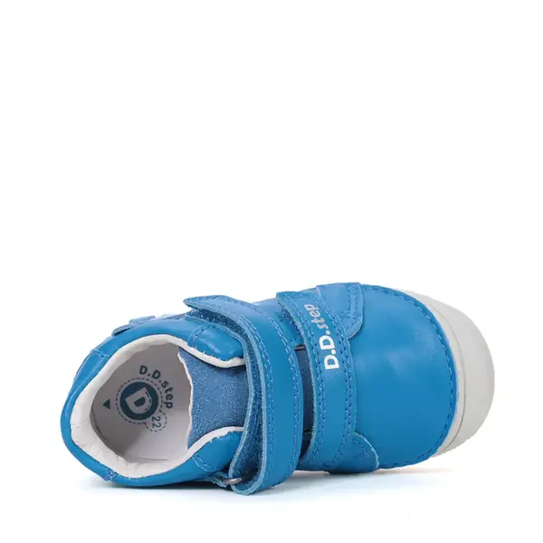 Pantofi D.D Step copii, piele naturală, captuseală din piele, talpă flexibilă, albastru cu pisicuța_S082-61703-20_Pebebe