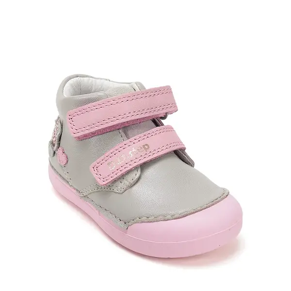 Pantofi D.D. Step fete, piele naturala, primii pași, talpa felxibilă, gri deschis, design cu inimoare_S066-61412B-22_Pebebe