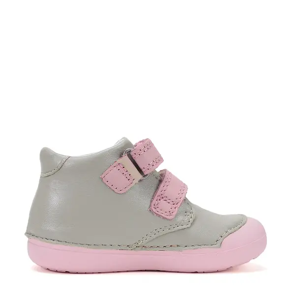 Pantofi D.D. Step fete, piele naturala, primii pași, talpa felxibilă, gri deschis, design cu inimoare_S066-61412B-22_Pebebe