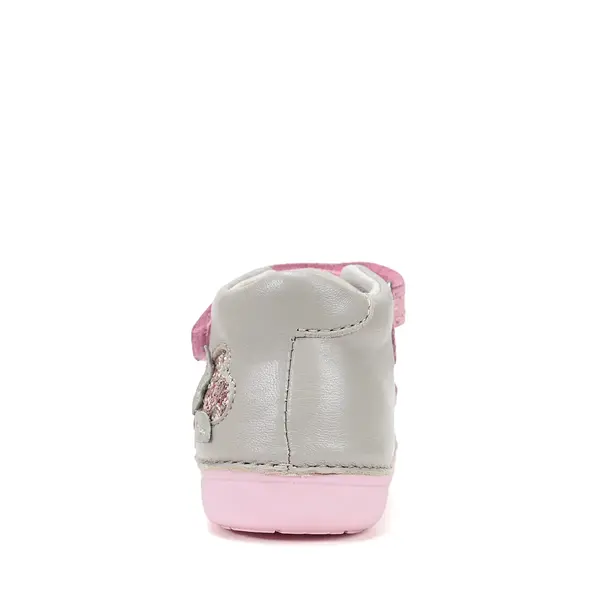 Pantofi D.D. Step fete, piele naturala, primii pași, talpa felxibilă, gri deschis, design cu inimoare_S066-61412B-22_Pebebe