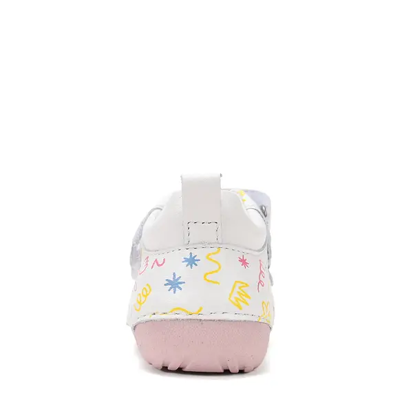Pantofi D.D. Step fete, primii pasi, piele naturala, talpa flexibila, alb cu imprimeu flori_S015-61675-24_Pebebe