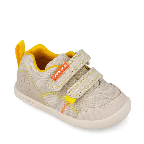 Pantofi Barefoot Biomecanics Wider Canvas cu Dublu Scai - Bej cu Accente Portocalii_262190-C891-24_Pebebe