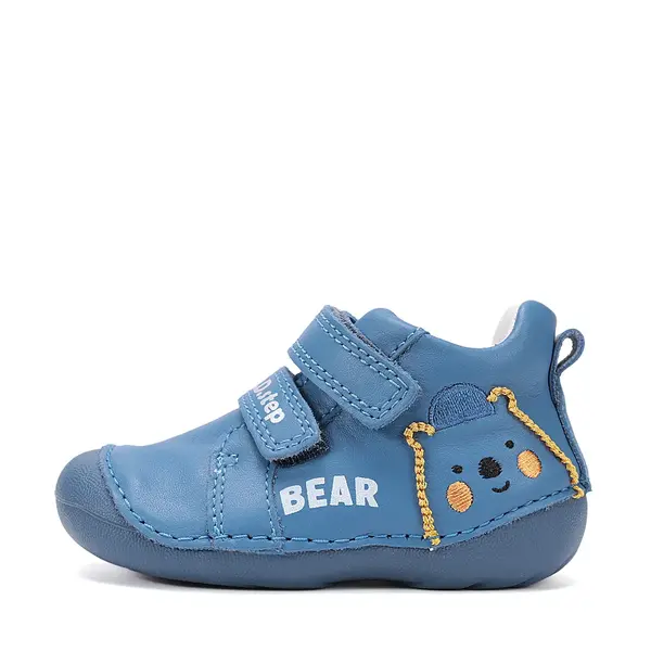 Pantofi D.D. Step băieți, primii pasi, piele naturala, talpa flexibila, albastru cu urs_S015-61472A-24_Pebebe