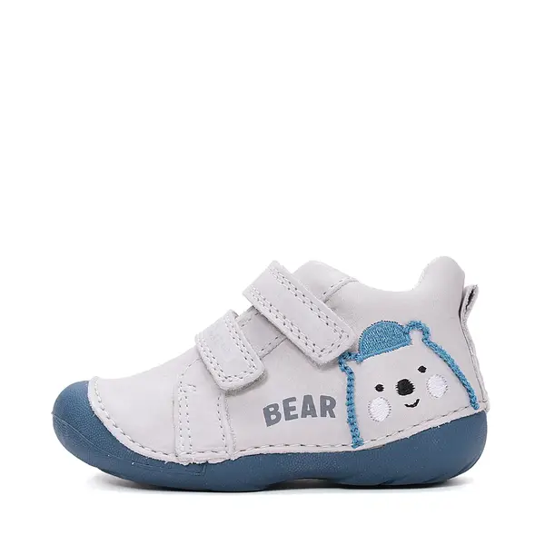 Pantofi D.D. Step băieți, primii pasi, piele naturala, talpa flexibila, gri cu urs_S015-61472B-19_Pebebe