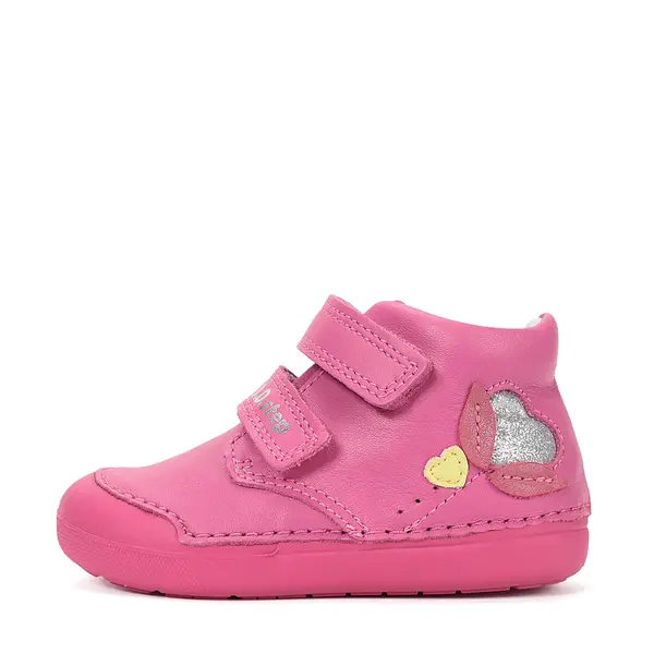 Pantofi D.D. Step fete, piele naturala, primii pași, talpa felxibilă, fuchsia, design cu inimoare_S066-61412-20_Pebebe