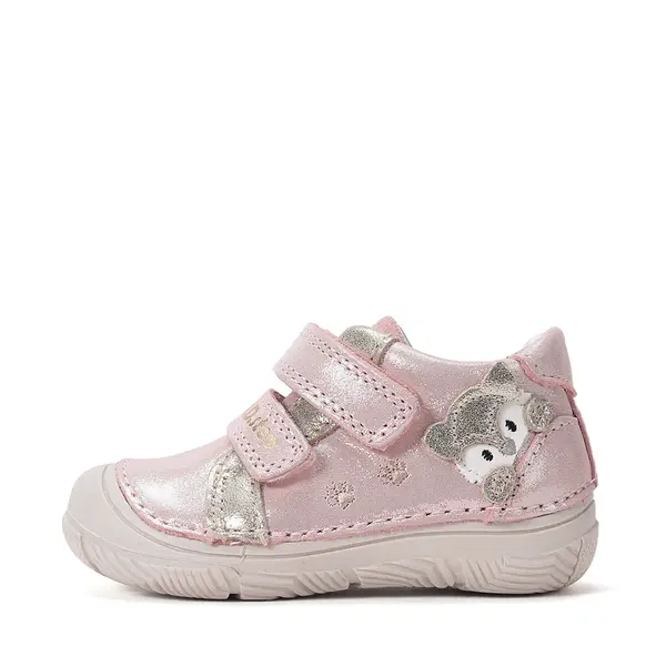 Pantofi D.D Step Fete, piele naturală, captuseală din piele, talpă flexibilă, roz sidef, cu pisicuța_S082-61703F-20_Pebebe