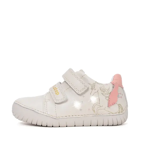 Pantofi D.D Step fete, piele naturala, talpă flexibilă, LED, crem cu unicorn_S050-61970M-28_Pebebe