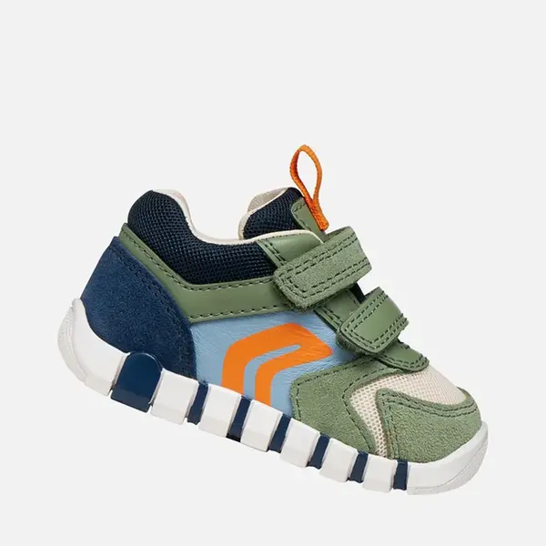 Pantofi Geox băieți, piele naturala, brant antibacterian, Geox Respira, Iupidoo, olive si bleumarin_B3555D-02214-CD3F4-18_Pebebe