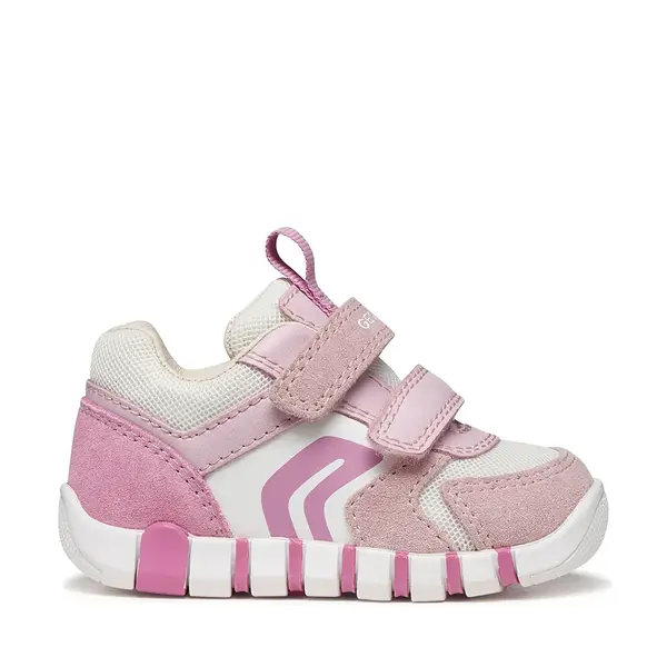 Pantofi Geox fete, piele naturala, brant antibacterian, Geox Respira, Iupidoo, roz cu alb_B3558C-02214-C5825-21_Pebebe