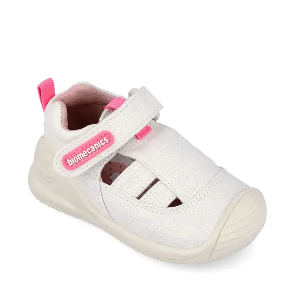 Sandale Biomecanics, Material Textil, Biogateo Canvas - Alb cu Accente Roz_262179-B050-18_Pebebe