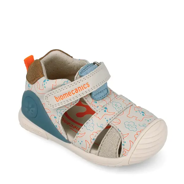 Sandale Biomecanics baieti, Biogateo, Piele Naturală, Bej cu Imprimeu Dinozauri_262125-B695-25_Pebebe