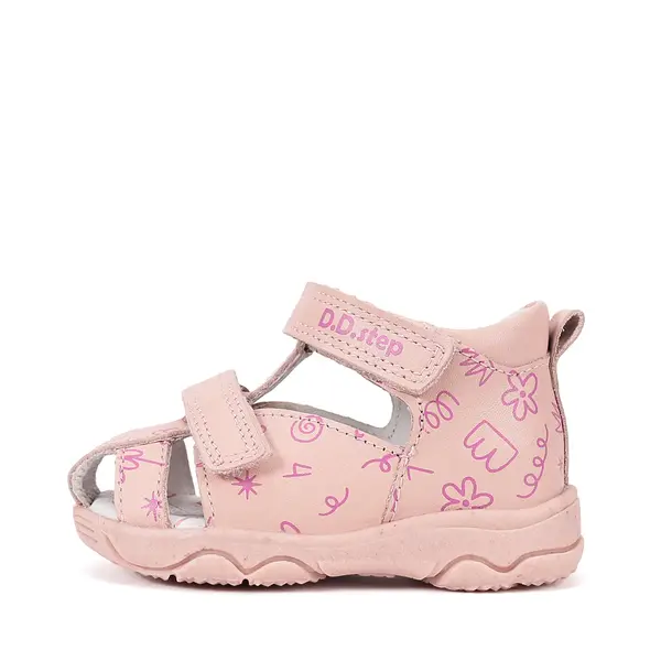 Sandale D.D. Step fete, piele naturala, roz cu imprimeu flori_G064-61994A-21_Pebebe