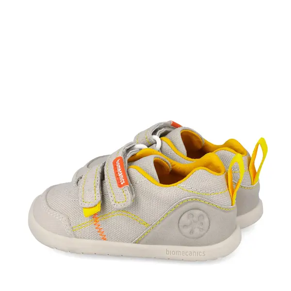 Pantofi Barefoot Biomecanics Wider Canvas cu Dublu Scai - Bej cu Accente Portocalii_262190-C891-24_Pebebe