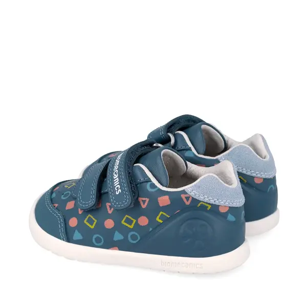 Pantofi Barefoot Biomecanics Wider, Piele Naturală, Închidere Dublă - Albastru cu Imprimeu Geometric_262166-A556-20_Pebebe