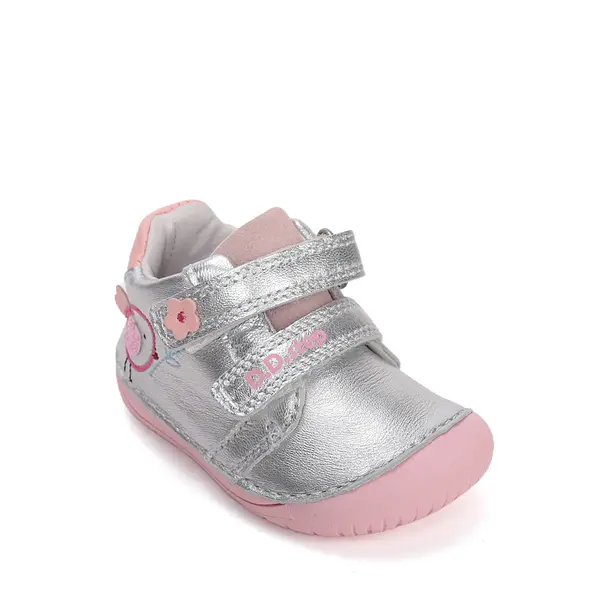 Pantofi Barefoot D.D. Step fete, piele naturala, primii pasi, argintiu_S070-61646-25_Pebebe